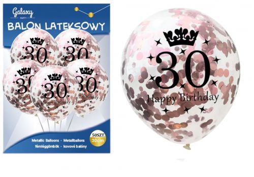Balony 50 szt rose gold konfetti na 30 urodziny