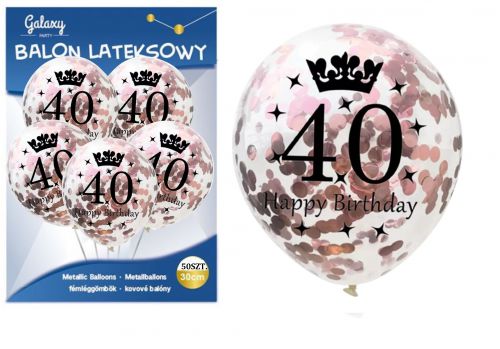 Balony 50 szt rose gold konfetti na 40 urodziny