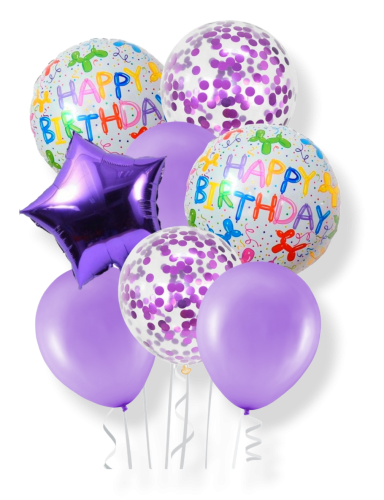 Zestaw balonów 9szt. Happy Birthday fioletowy