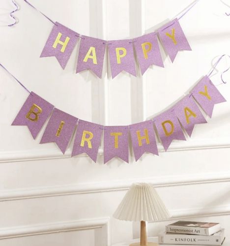 Banner happy birthday brokatowy jasny fiolet